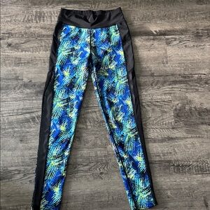 Vibrant Blue and Green Patterned Leggings